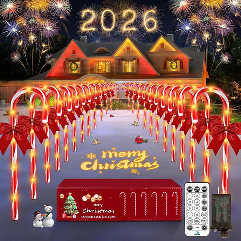 HELESIN 24 Pack 144 LED Christmas Candy Cane Pathway Lights Outdoor Christmas Candy Cane Lights Xmas Decorations Outdoor 12 Modes Timer Remote Waterproof for Patio Garden Pathway