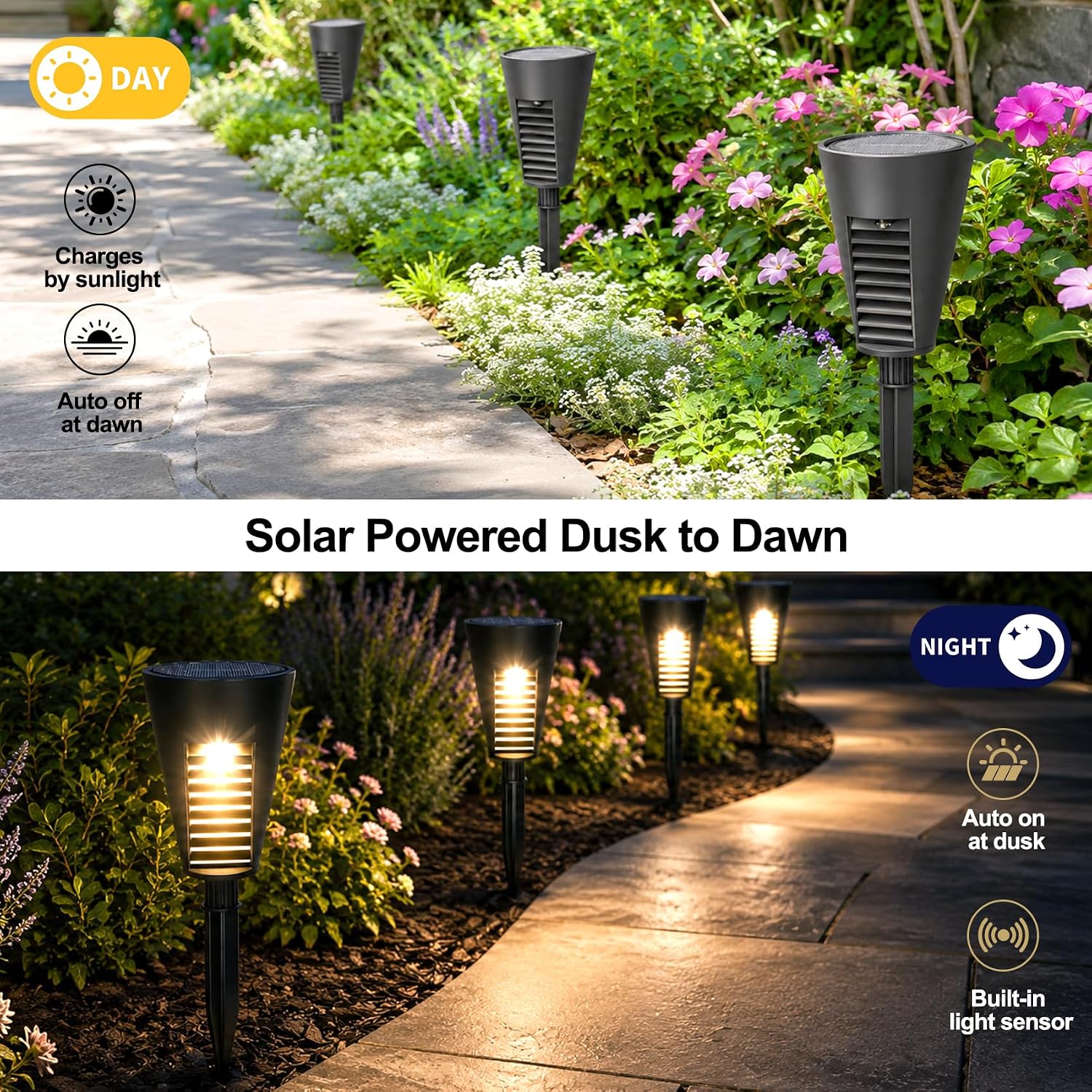 Solar Pathway Lights Outdoor, Slim Mini & Side Glow (4 Pack)