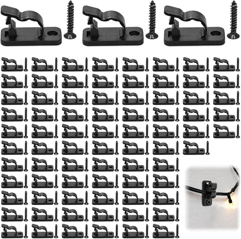 ACnuov 80 Pack Outdoor String Light Clips with Screws – Black Nylon Cable Hooks with Stainless Steel Screws for Garden, Patio, Fence, Balcony & Christmas Decorations