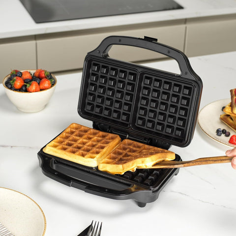 Double Belgian & American Waffle Maker 900W – Non-Stick Deep Fill Dual Iron Plates, Auto Temp Control, Cool Touch Handle