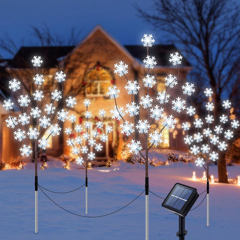 Solar Lights Outdoor Garden, 4 Pack 80 LED Snowflake Christmas Lights, 8 Mode Solar Powered Garden Light Waterproof, Snowflake Pathway Light Ornaments for Yard Patio Decorations