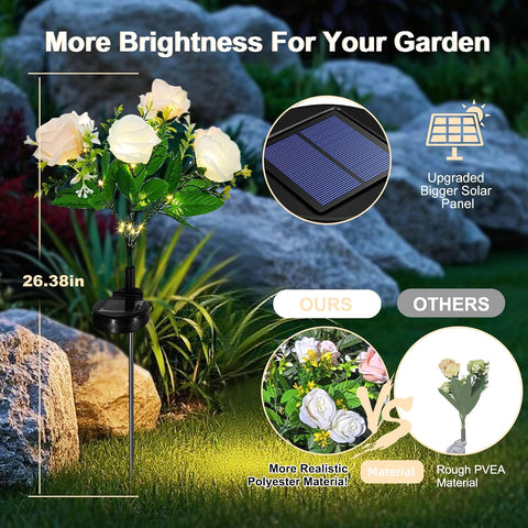 2 Pack Rose Solar Flower Outdoor Lights, Waterproof IP65 Garden Light, Rose Petal Design for Patio, Yard, Fence, Garden Ornament，Mother Birthday Gifts.（Champagne White ）