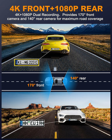 4K Front and Rear Dash Cam with WiFi and CPL Filter
