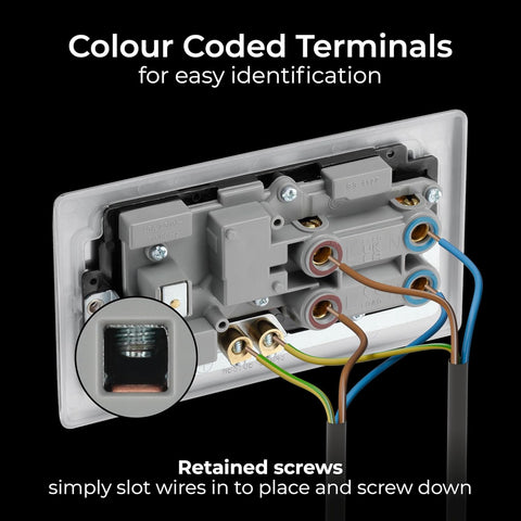 Cooker Switch with Socket and LED 45A Brushed Steel