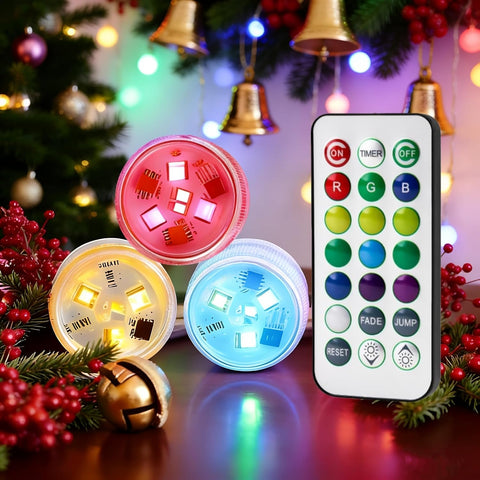 3 Pcs Mini Submersible LED Lights – Waterproof RGB Colour Changing Tea Lights with Remote Control for Ponds, Vases, Aquariums & Decorations