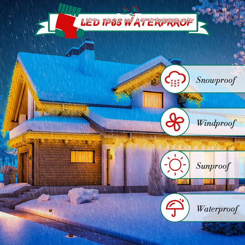 20M Warm White Icicle Lights Outdoor – 480 LED Waterproof Fairy Lights with Timer