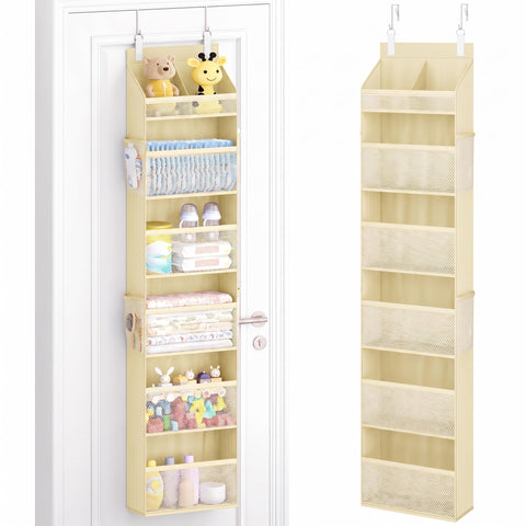 Lifewit 4-Tier Over Door Diaper Organiser, Beige – Space-Saving Hanging Nursery Storage with Mesh Windows