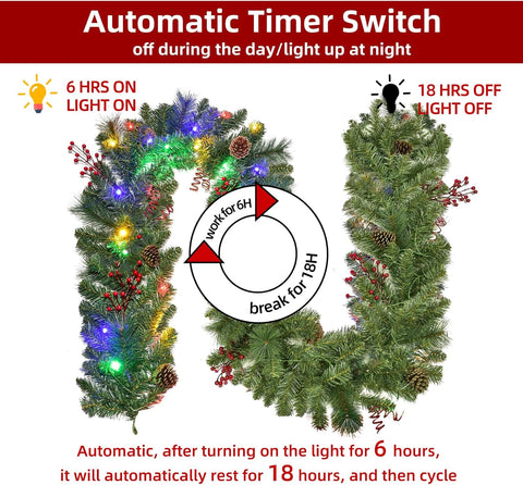 Christmas Garland With Lights 9FT Battery Powered