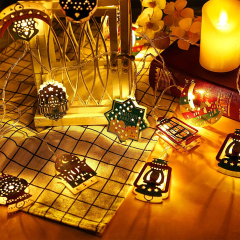 5.4Ft Ramadan Eid String Lights – 10 LED Battery Operated Moon Star Lantern Fairy Lights for Indoor & Outdoor Decor
