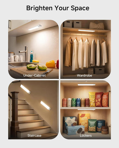 Motion Sensor Under Cupboard Kitchen Lights – Rechargeable LED Under Cabinet Light with 3 Colour Temperatures, Dimmable Brightness & Magnetic Cordless Mount for Wardrobes, Shelves & Stairs - Light Up the Dark Corners You Usually Ignore
