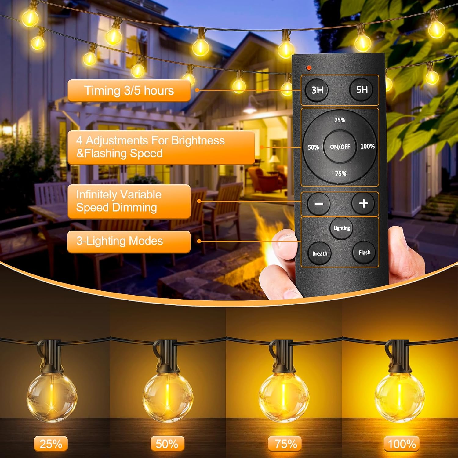 Remote control for string lights with outdoor setting
