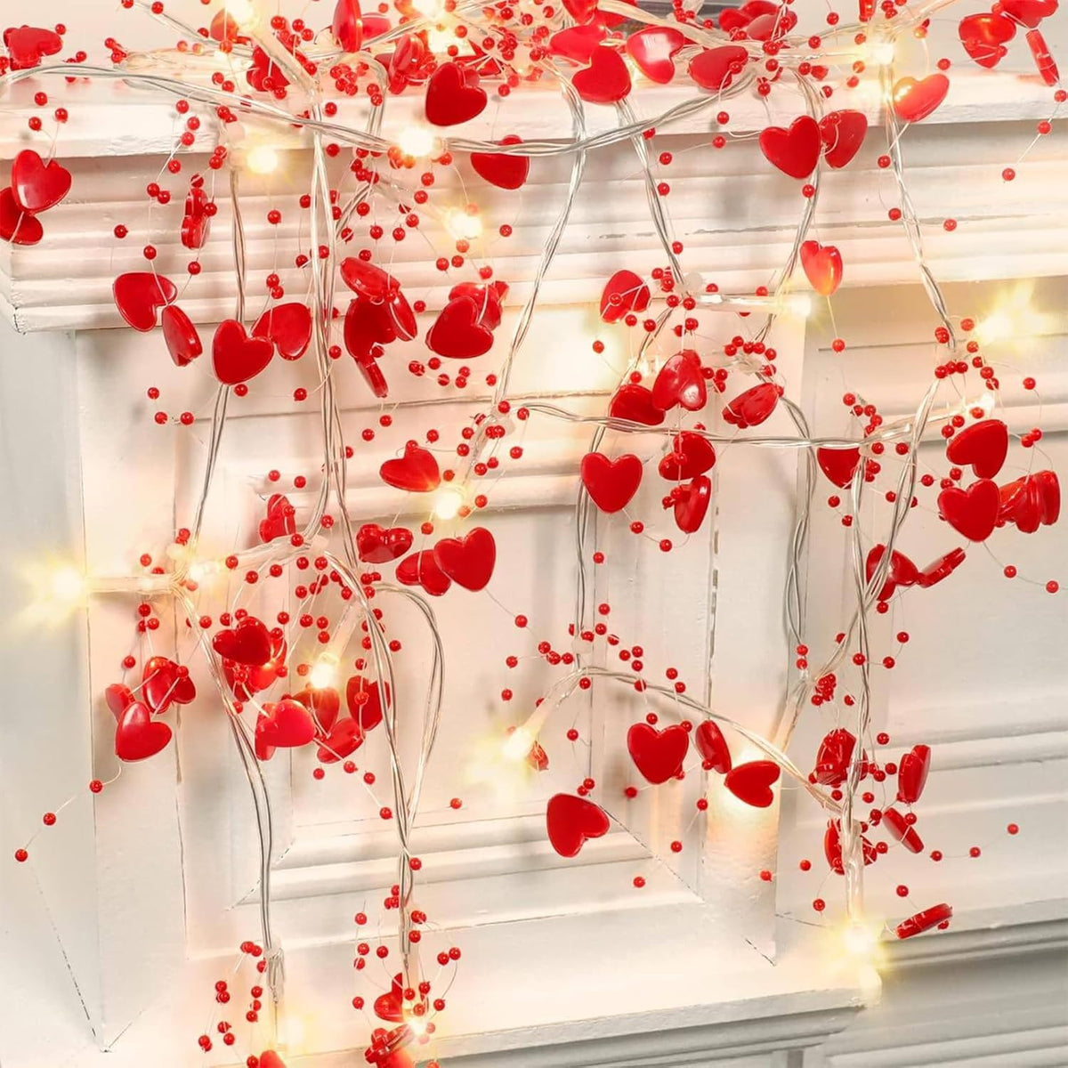 Valentine Heart Fairy String Lights 10ft with Red LED Glow – Battery Powered Romantic Decor