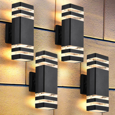Outdoor Up Down Wall Lights 4 Layer Mains Powered - Square GU10 , IP65 Waterproof