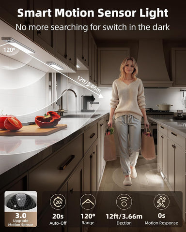 EZVALO 5-Pack Under Cabinet Kitchen Lights – Rechargeable Motion Sensor LED Cabinet Lighting for Cupboards & Dark Corners - Light Up the Little Spaces You Use Most