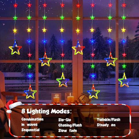 Christmas Star Window Lights 2M – 80 LED Multicolour Curtain Fairy Lights with Remote, Timer & 8 Modes – Turn Your Windows into a Little Christmas Wonderland