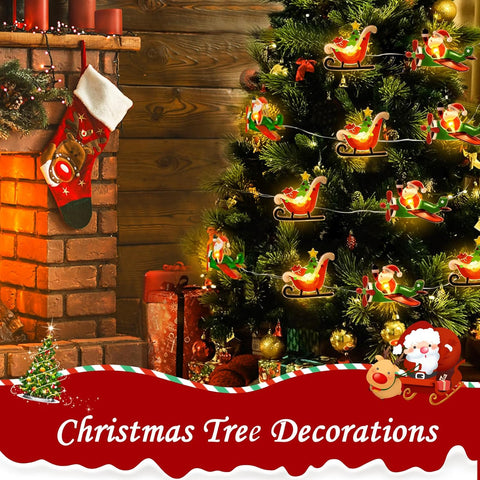 Christmas 10ft 30 LED Santa Sleigh String Lights | Battery Operated Fairy Lights for Indoor & Outdoor Xmas Tree, Window, Patio, Home & Gift Decorations