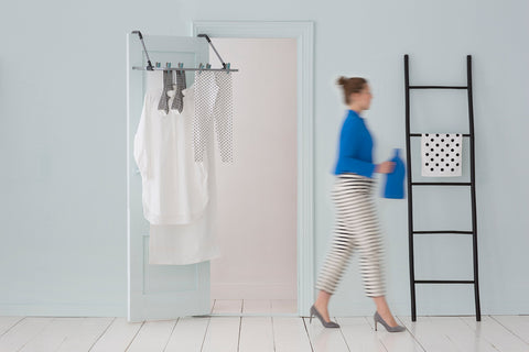 Brabantia Hanging Drying Rack, 4.5m Clothes Line, Adjustable Arms with Smart Lock, Foldable Indoor Door-Mounted Airer, White