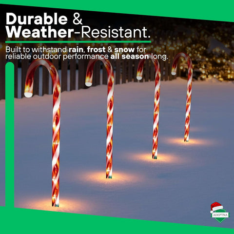 ADEPTNA 4 Piece 40 LED Christmas WARM WHITE CANDY CANE LED LIGHTS with Timer Function Battery Powered Xmas Outdoor Patio Pathway Drive Way Decoration