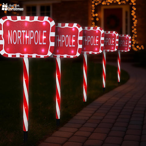 Just for Christmas Pathway Lights – 5 Pack Christmas Lights Battery-Operated with a Timer, 8 Lighting Modes, 1m Lead Wire & 60 Warm White LEDs | Perfect for Christmas Decoration
