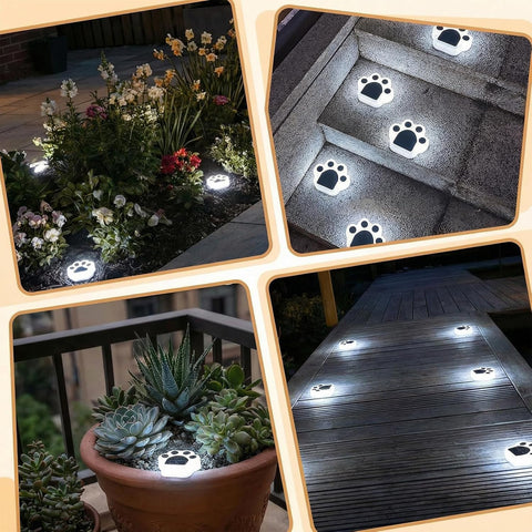 Fohil Solar Garden Lights Outdoor, 4 Pack Solar Ground Lights Paw Print Waterproof Decorations Outdoor for Stair, Steps, Garden, Yard, Pathway, Lawn