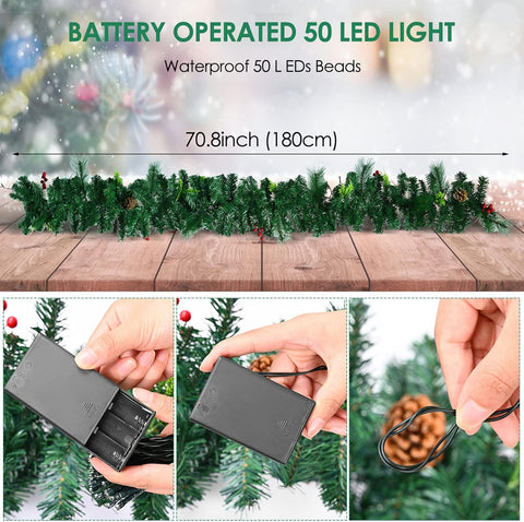 Christmas Garland with Lights 1.8M for Stair and Fireplace