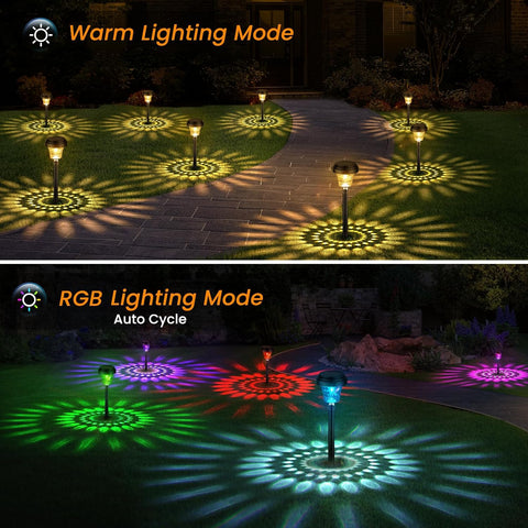 ONEWAY Garden Lights Solar Powered Waterproof,8 Pack Solar Lights Outdoor Garden Stake with Warm White & RGB,Ultra-Bright Solar Stake Lights Garden Ornaments,Solar Path Lights for Yard Lawn Landscape