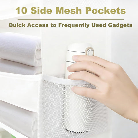 Hhverse Over Door Organiser Storage, Beige – 5 Front Pockets & 10 Mesh Side Pockets, Large-Capacity Hanging Storage