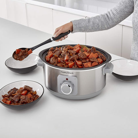 Sear & Stew 6.5L Aluminium Slow Cooker – Brushed Stainless Steel, Hob-Proof Pot, Dishwasher Safe, 163W