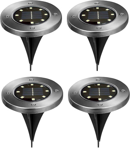 ARTECH AT-7708 Solar Ground Lights - 4 Led Solar Garden Lights Outdoor，Disk Lights Waterproof In-Ground Outdoor Landscape Lighting for Lawn Patio Pathway Yard Deck Walkway Flood Light Warm White