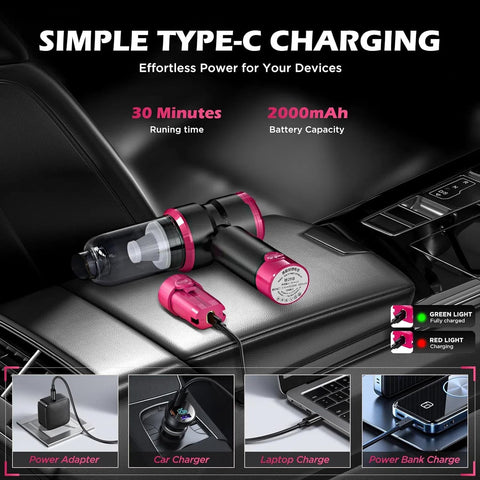Handheld Car Vacuum Cleaner 15000Pa 4-in-1 Cordless (Pink)