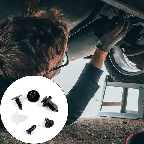 JatilEr 100 Pcs Universal Car Body Trim Clips – Black Nylon Rivet Fasteners