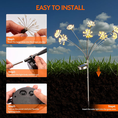 XhuangTech Solar Garden Light 2 Pack, 8 Modes Solar Firework Lights Waterproof, 160 LED Swaying Firefly Light Outdoor Decoration, Starburst Lights for Garden Patio Pathway Lawn (Warm)