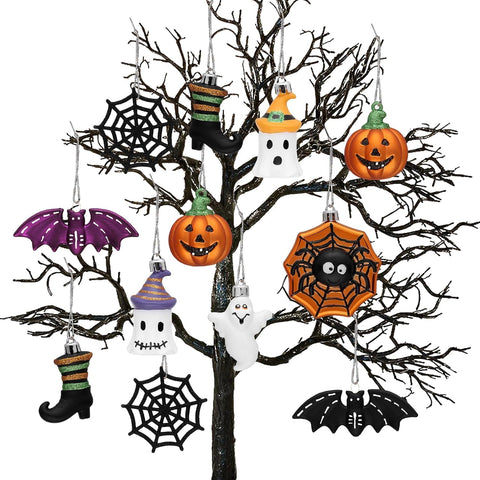 Valery Madelyn 12-Piece Halloween Hanging Decorations – Orange & Purple Pumpkin, Bat, Spider & Boot Ornaments for Indoor & Outdoor Décor