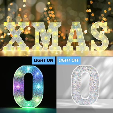 O Style Color Changing LED Letter Light, Glitter Marquee Lamp with 18 Colors, Remote Controlled, Battery Powered Decorative Letter Light for Party, Wedding, Birthday and Home Decor