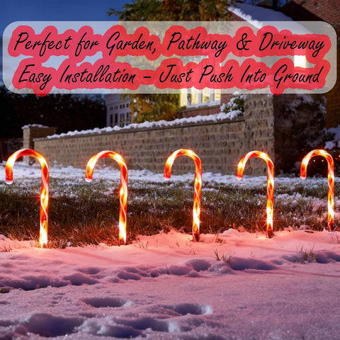 5 Pieces Christmas Pathway Lights 55cm, Red Candy Cane Stakes Battery Operated, Garden Outdoor Christmas Decorations Patio Pathway Drive Way Lights