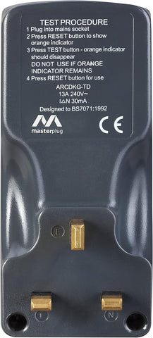 Masterplug ARCDKG-MP Single Socket RCD Safety Adaptor, 112 x 72.3 x 50.5 mm, Black (Pack of 3)