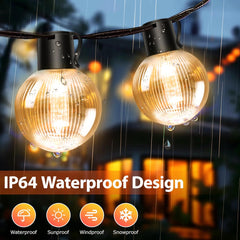 IP65 battery-powered string lights around a fence


