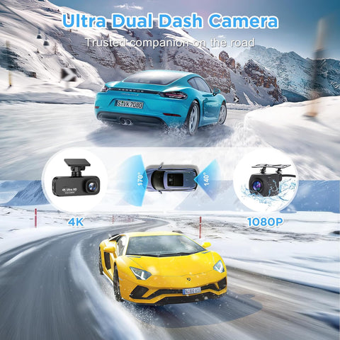 DYNACAM 4K+1080P Front & Rear Dash Cam with WiFi, Night Vision
