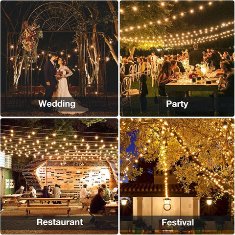 GPATIO 30m (100ft) Mains Powered Outdoor Festoon Garden Lights with 50 Warm White G40 LED Bulbs + 2 Spare Bulbs – IP45 Garden String Lights for Patio, Wedding, Party & Events