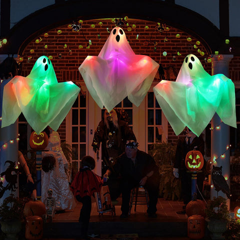 NEXVIN Halloween Decorations - 3 Pack Ghost Battery Stakes Lights with Timer, Outdoor Halloween Props for Garden, Pathway, Lawn, Yard, Haunted House