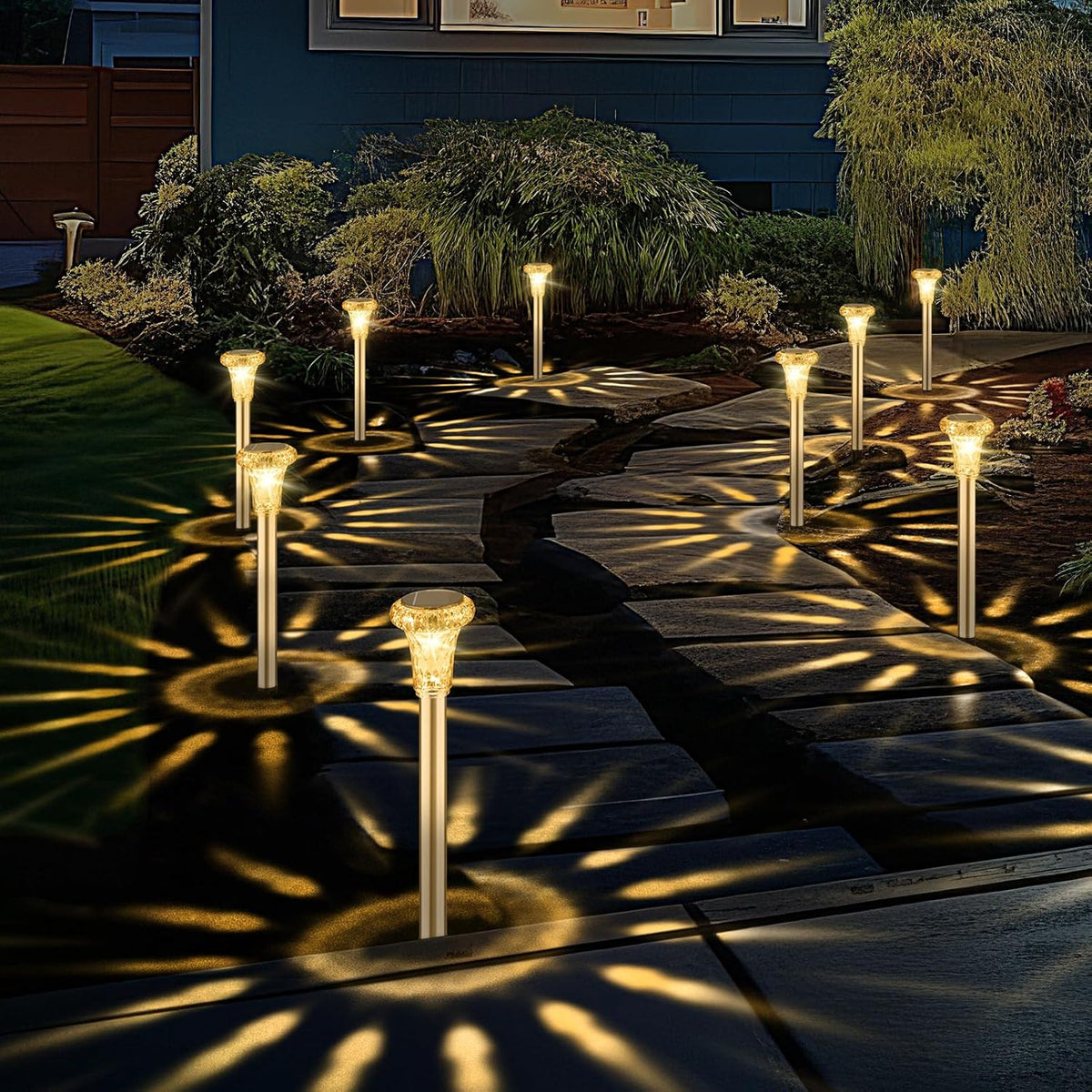 6pcs LED Solar Garden Lights, IP65 Solar Garden Lights Stainless Steel Waterproof Energy Saving for Patio, Lawn, Yard, Driveways (Warm White)