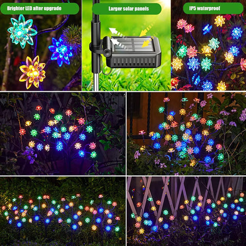 Pathway Lighting, Solar Garden Lights Waterproof Solar Powered Cherry Blossom Lights Multi-Color Garden Stake Light for Yard Patio 4Pcs
