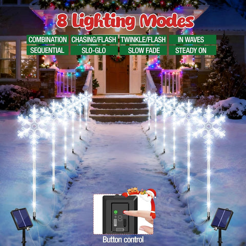 Solar Lights Outdoor Christmas Decorations 6 Pack - 96 LEDs Solar Christmas Snowflake Pathway Lights Outdoor 8 Lighting Modes, Waterproof Xmas Lights for Garden Yard, Cool White
