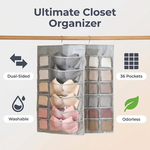 Comforso Double-Sided Hanging Storage Organiser – 36 Mesh Pockets for Wardrobe, Door and Bathroom, 80 × 50 cm
