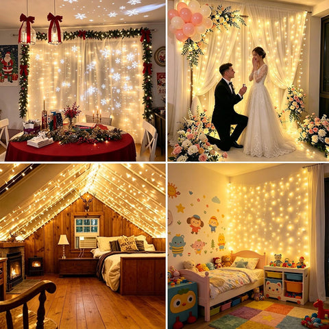 300 LED Curtain Fairy Lights 3m x 3m – Plug-In Warm White Christmas Curtain Lights with 8 Modes, Timer & Memory, IP65 – Turn Blank Windows into a Cosy Glow