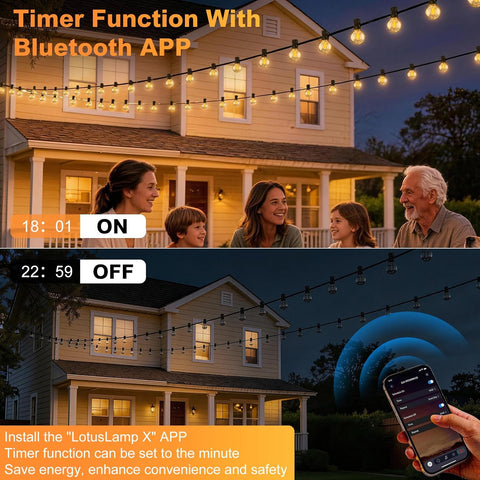Brilvibera 23.5M G40 Outdoor Festoon Lights – Mains Powered Garden String Lights with App & Remote Control, Dimmable 2700K Warm White LED Bulbs for Patio, Garden, Wedding & Parties