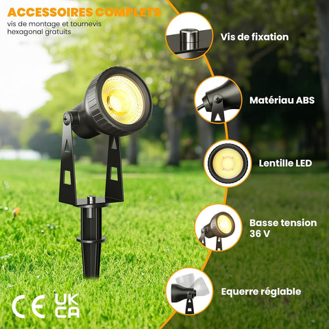 Kawaya 4-in-1 Mains Powered Garden Spike Lights 14M, IP68 Waterproof