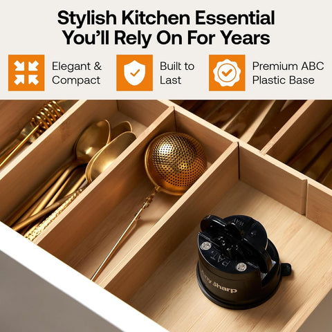 AnySharp Knife Sharpener – PowerGrip Suction Base | Hands-Free Safety | Sharpens All Kitchen Knives | Ideal for Hardened Steel & Serrated