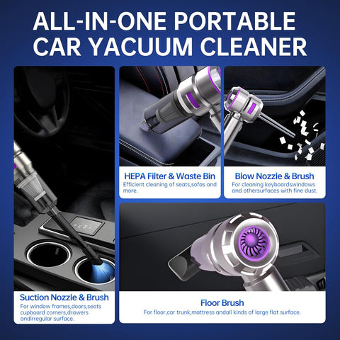 Handheld Mini Vacuum 4-in-1 Cordless Car Cleaner Silver Purple