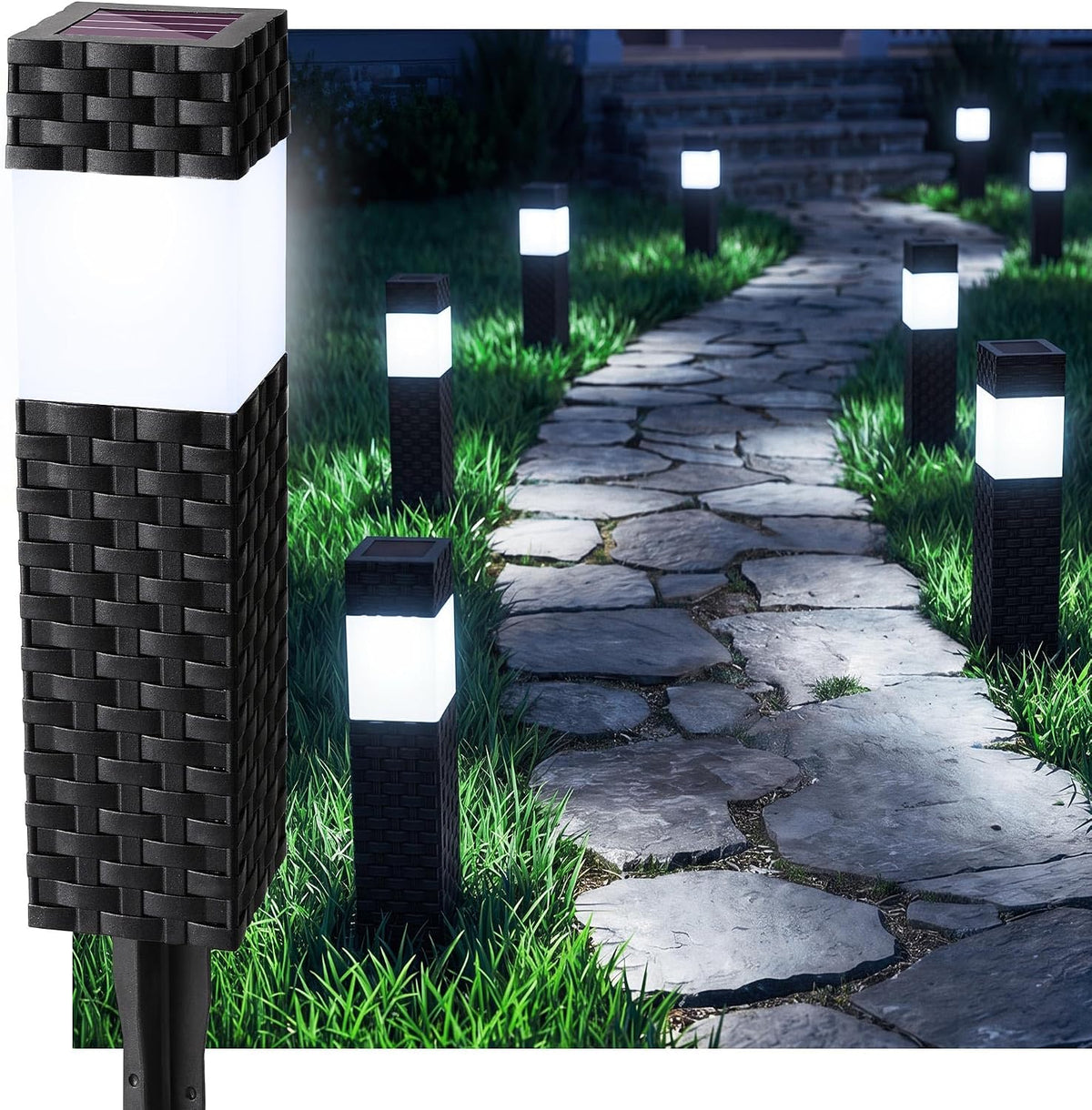 Joomer Solar Lights Outdoor Garden White 8 Packs Square LED Path Light